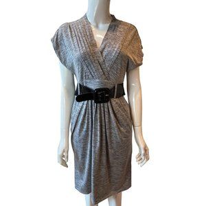 Worthington Womens Figure Flattering Dress 755900 Pleated Belt Waist Gray Size S